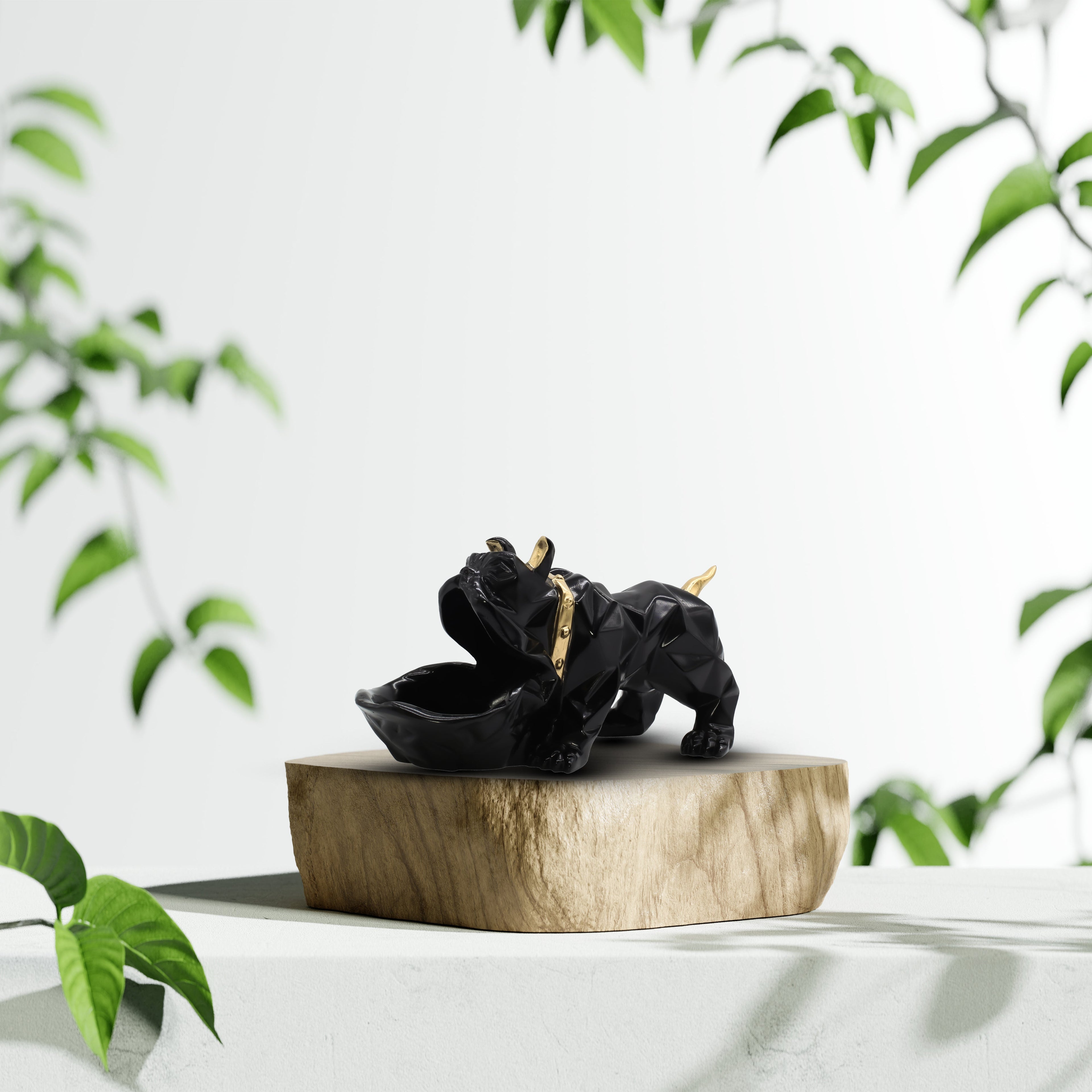 French Bulldog Gentleman Figurine - Decorative Black Dog Statue with Tray & Umbrella for Home Decor, Living Room, Office Desk & Gifting - 10-Inch Handcrafted Resin Art