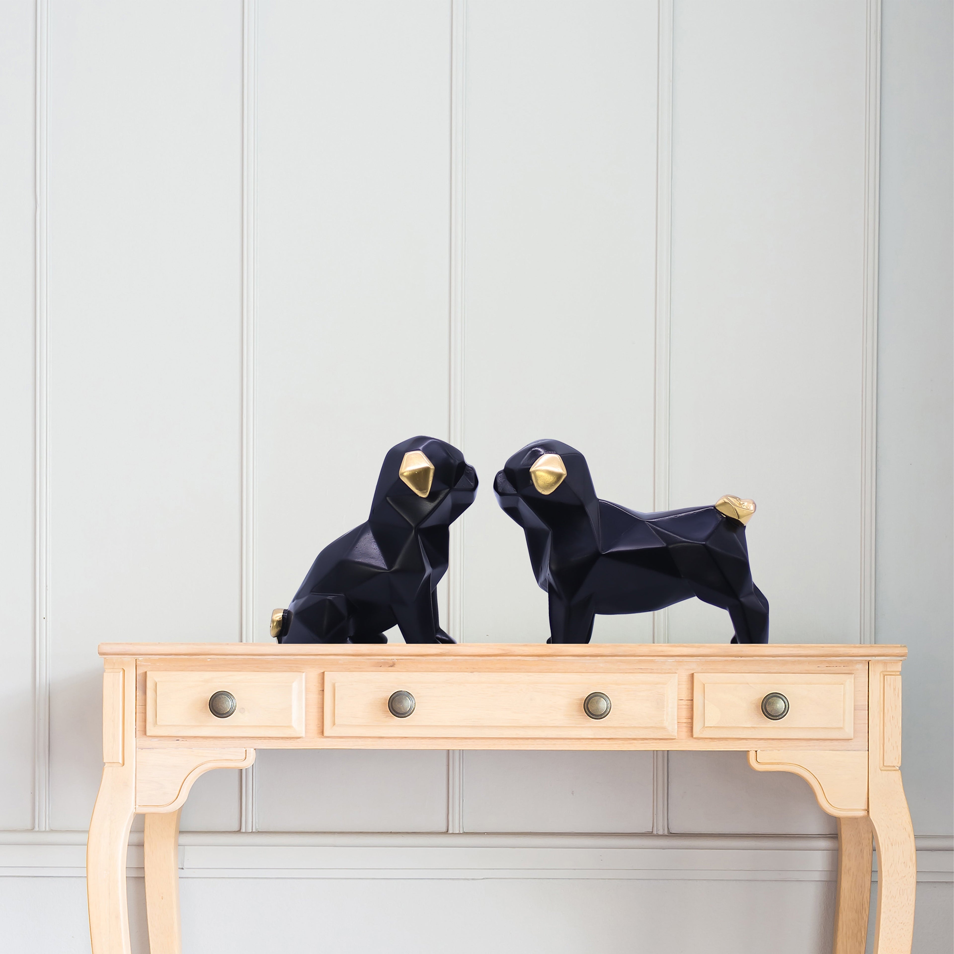 Elegant Black Dog  Showpiece for Home Dcor | Modern Polyresin Dog Figurine Set with Gold Accents | Tabletop Decorative Statue for Living Room, O