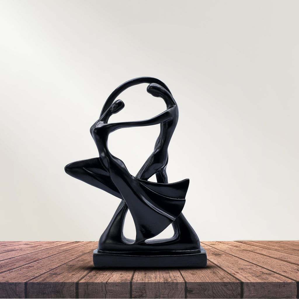 Abstract Romantic Couple Showpiece for Home Dcor | Modern Love Statue for Living Room Bedroom Table | Matte Black Resin Sculpture Gift Item
