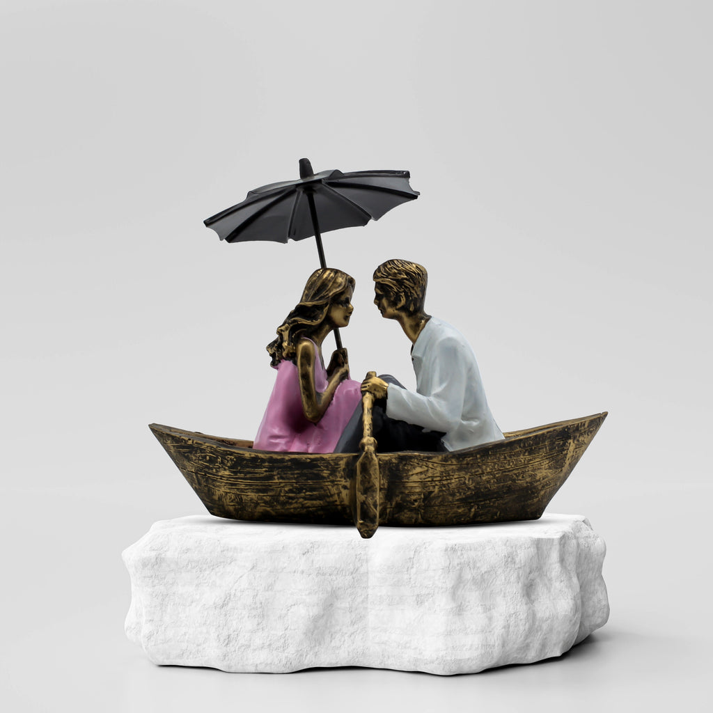 Romantic Boat-LadyPink Couple Showpiece for Home Dcor | Handicrafted Polyresin Love Statue Gift for Anniversary, Wedding & Housewarming