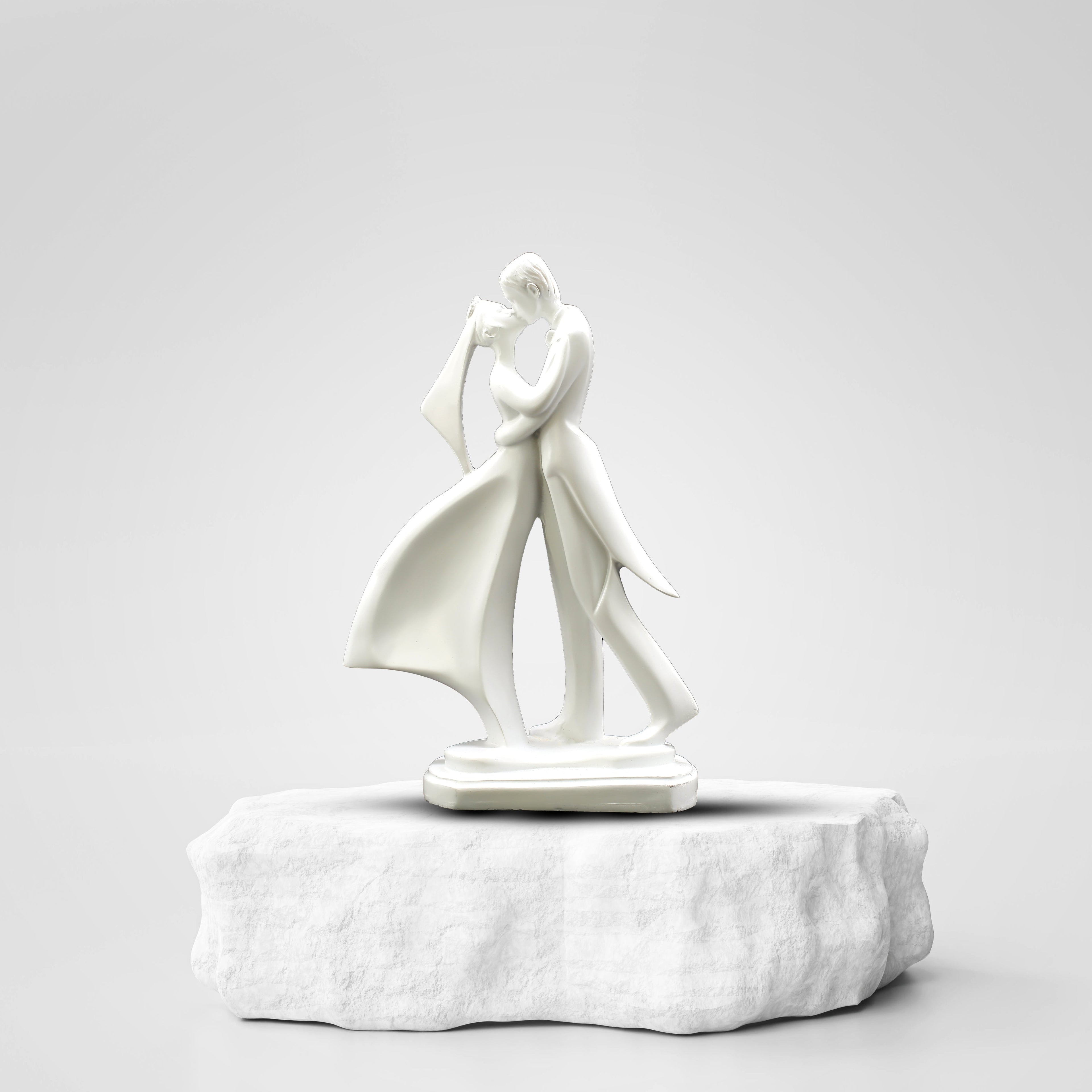 Elegant Dancing Embracing Couple Statue Showpiece | White Polyresin Wedding Gift & Home Decor Figurine | Anniversary, Valentine & Romantic Present