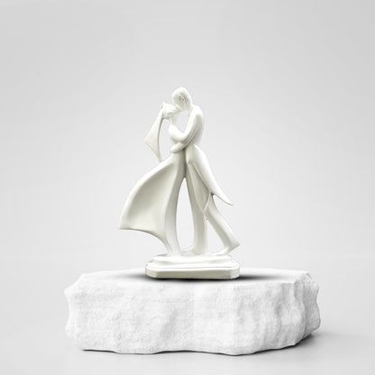 Elegant Dancing Embracing Couple Statue Showpiece | White Polyresin Wedding Gift & Home Decor Figurine | Anniversary, Valentine & Romantic Present