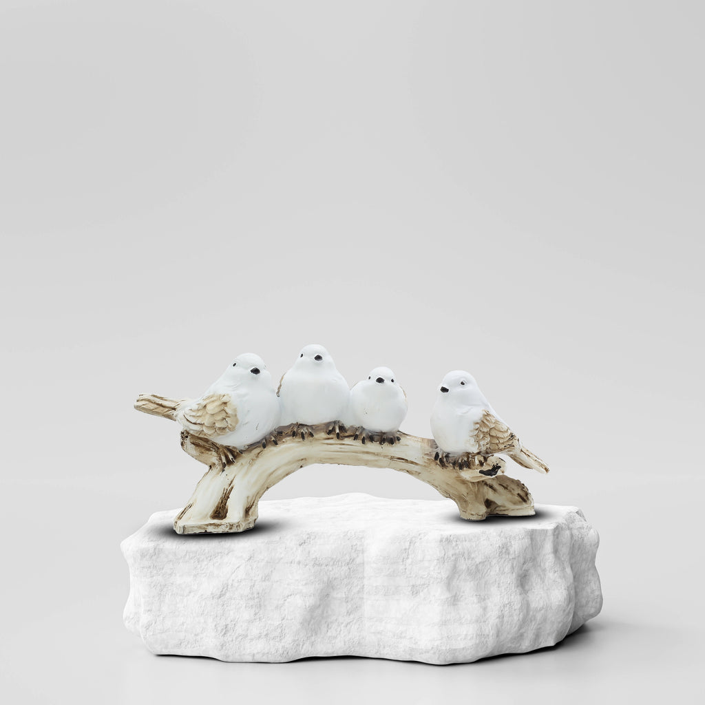4 Birds on Tree Branch Showpiece, Resin Bird Figurine, Handmade Home Decor, Living Room Bedroom Office Decoration Gift