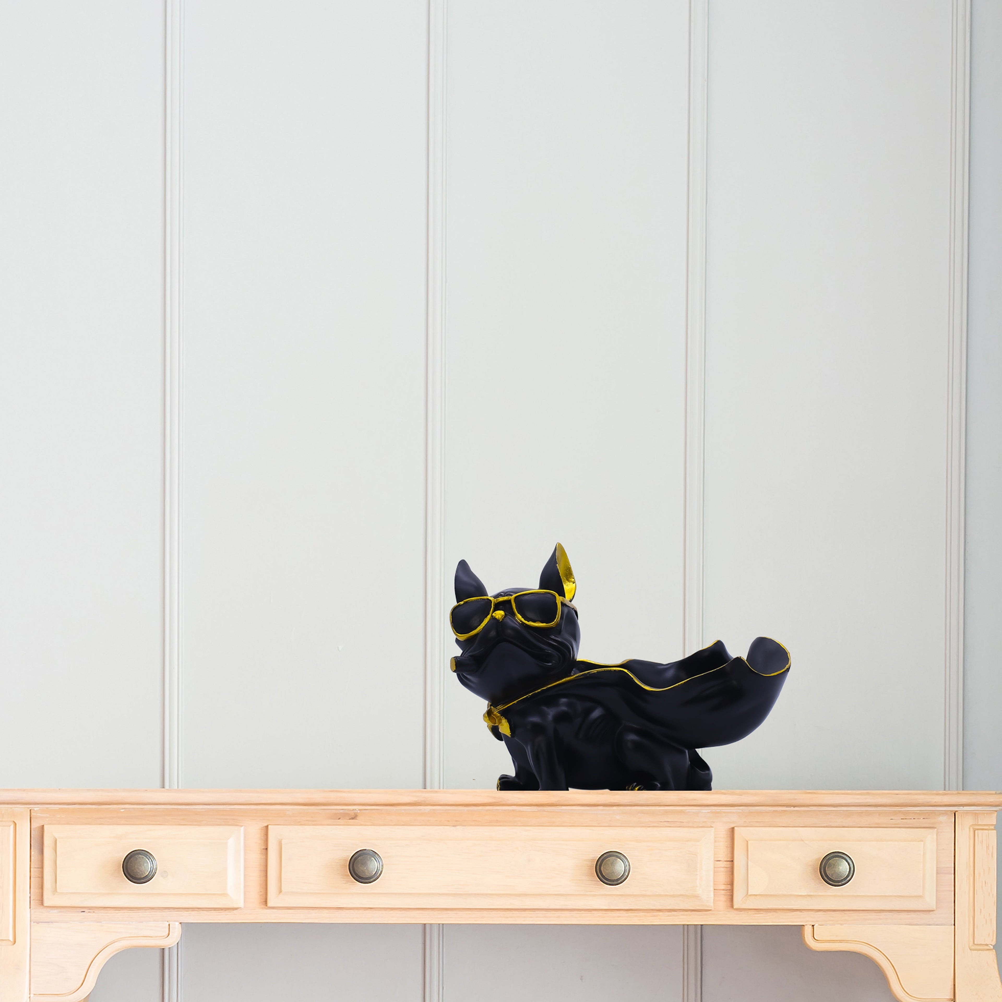 Elegant Tokari Black Dog  Showpiece for Home Dcor | Modern Polyresin Dog Figurine Set with Gold Accents | Tabletop Decorative Statue for Living Room, O
