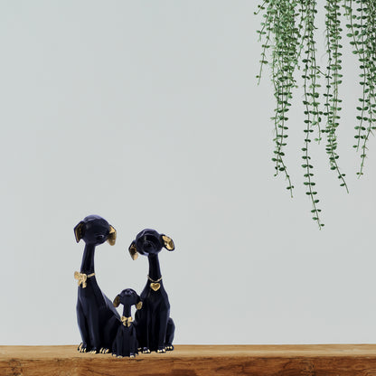 Elegant Black Dog Family Showpiece for Home Dcor | Modern Polyresin Dog Figurine Set with Gold Accents | Tabletop Decorative Statue for Living Room, O