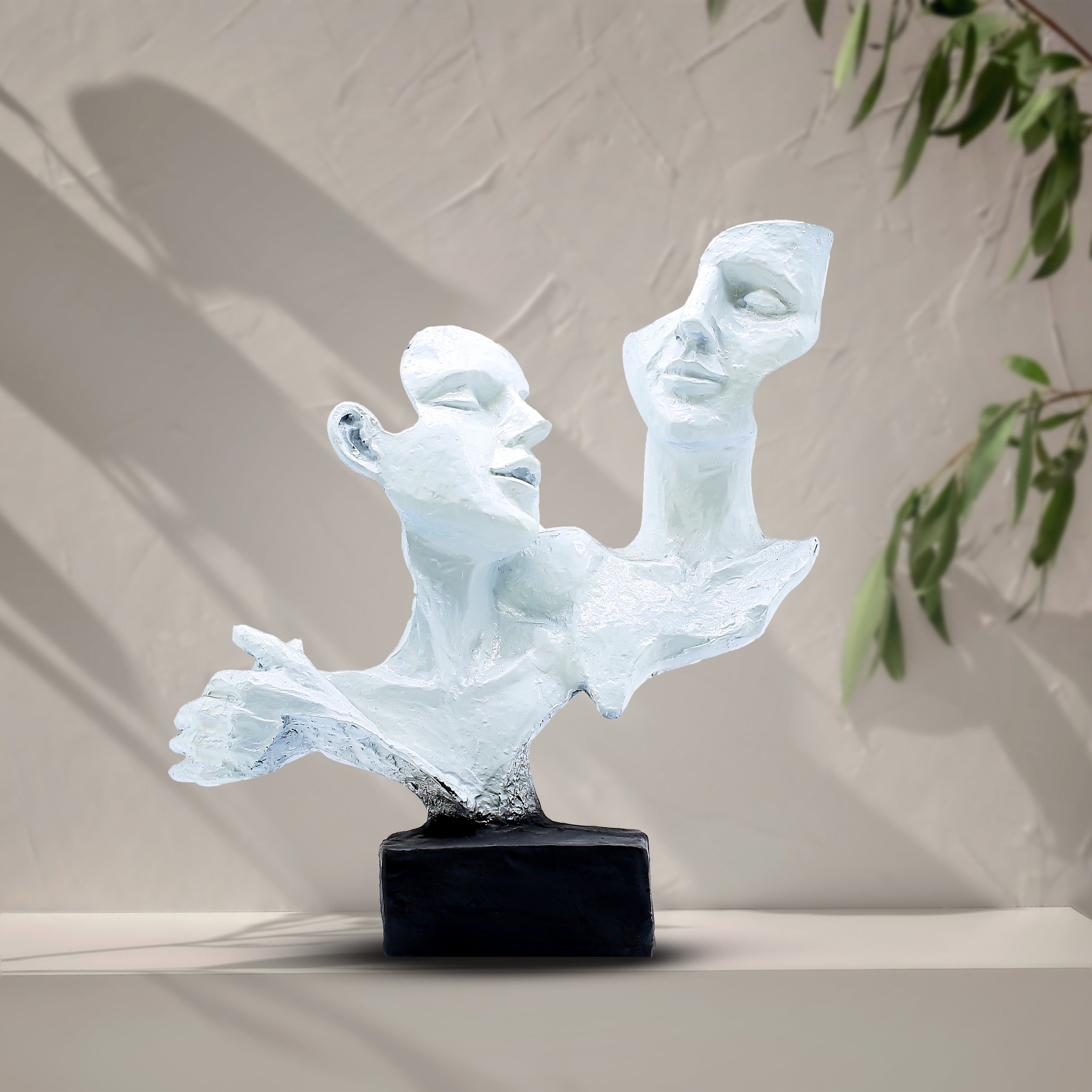 Abstract Double Face Sculpture | Modern White Artistic Showpiece | Polyresin Figurine for Home Decor, Living Room Shelf & Office Table