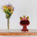 Elegant Red Big Mouth Cat Showpiece for Home Dcor | Modern Polyresin Dog Figurine Set with Gold Accents | Tabletop Decorative Statue for Living Room, O