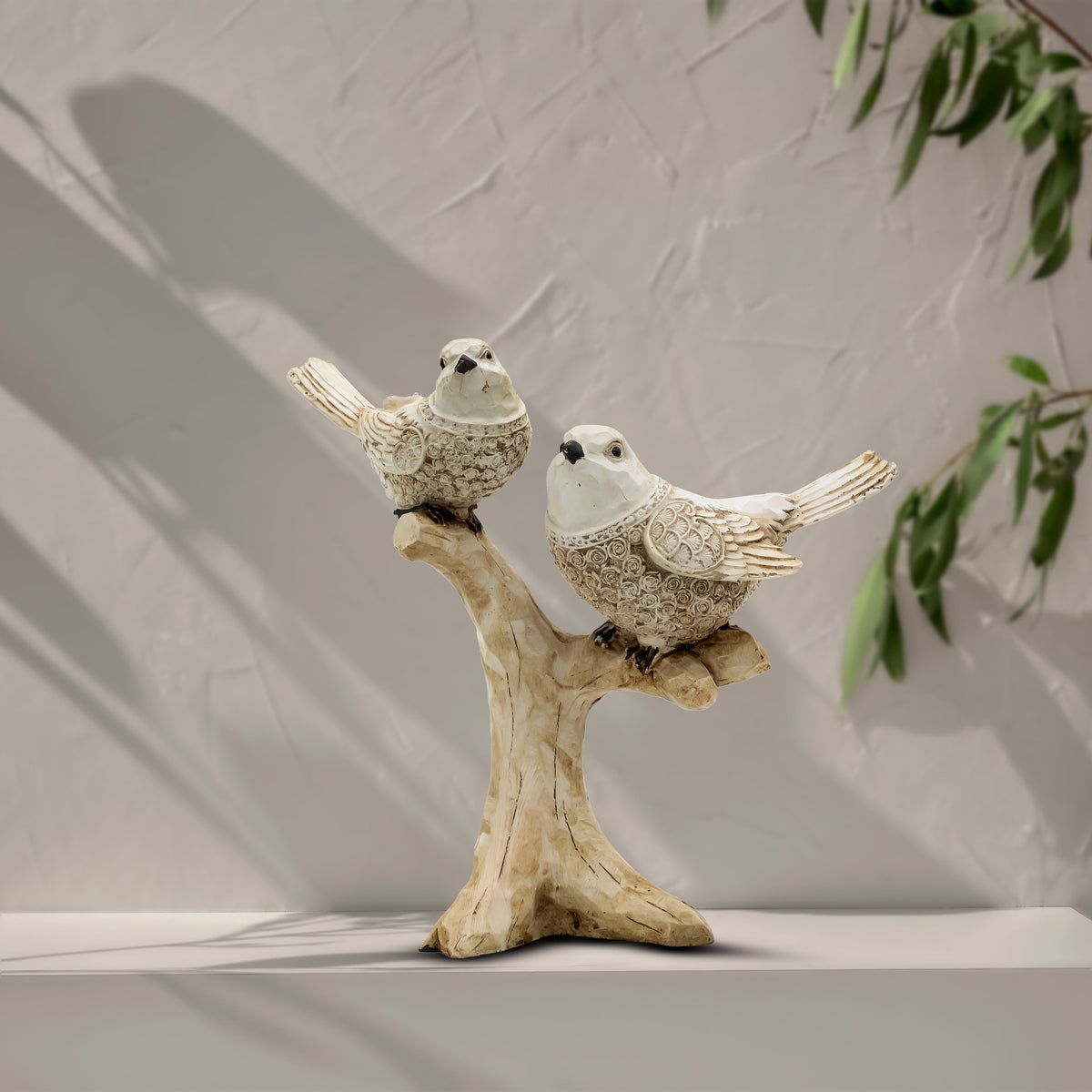 Modern Love Birds Sculpture on Tree Branch, Bird Centerpiece for Table Decor, Contemporary Home Decor for Living Room, Office & Shelf