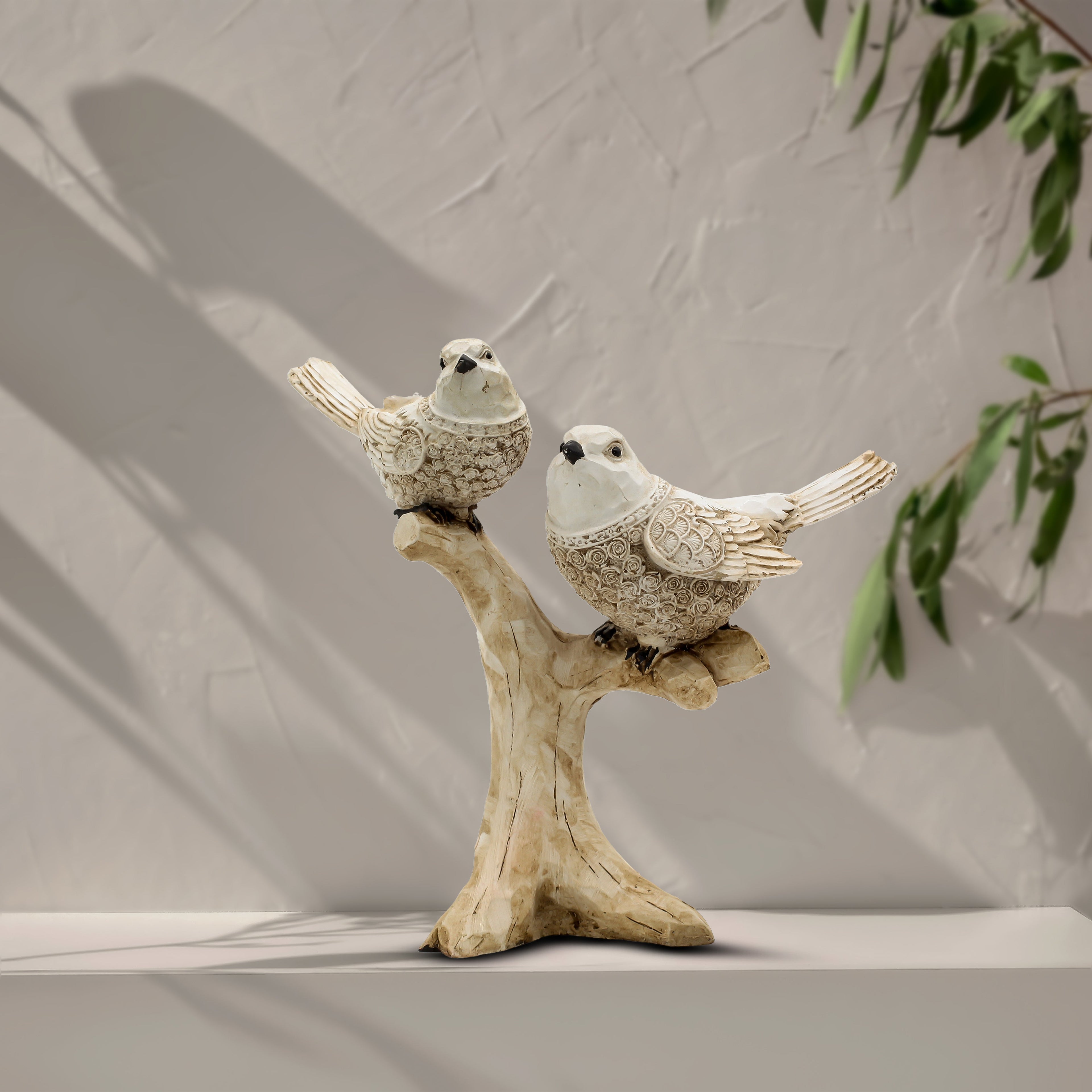Modern Love Birds Sculpture on Tree Branch, Bird Centerpiece for Table Decor, Contemporary Home Decor for Living Room, Office & Shelf