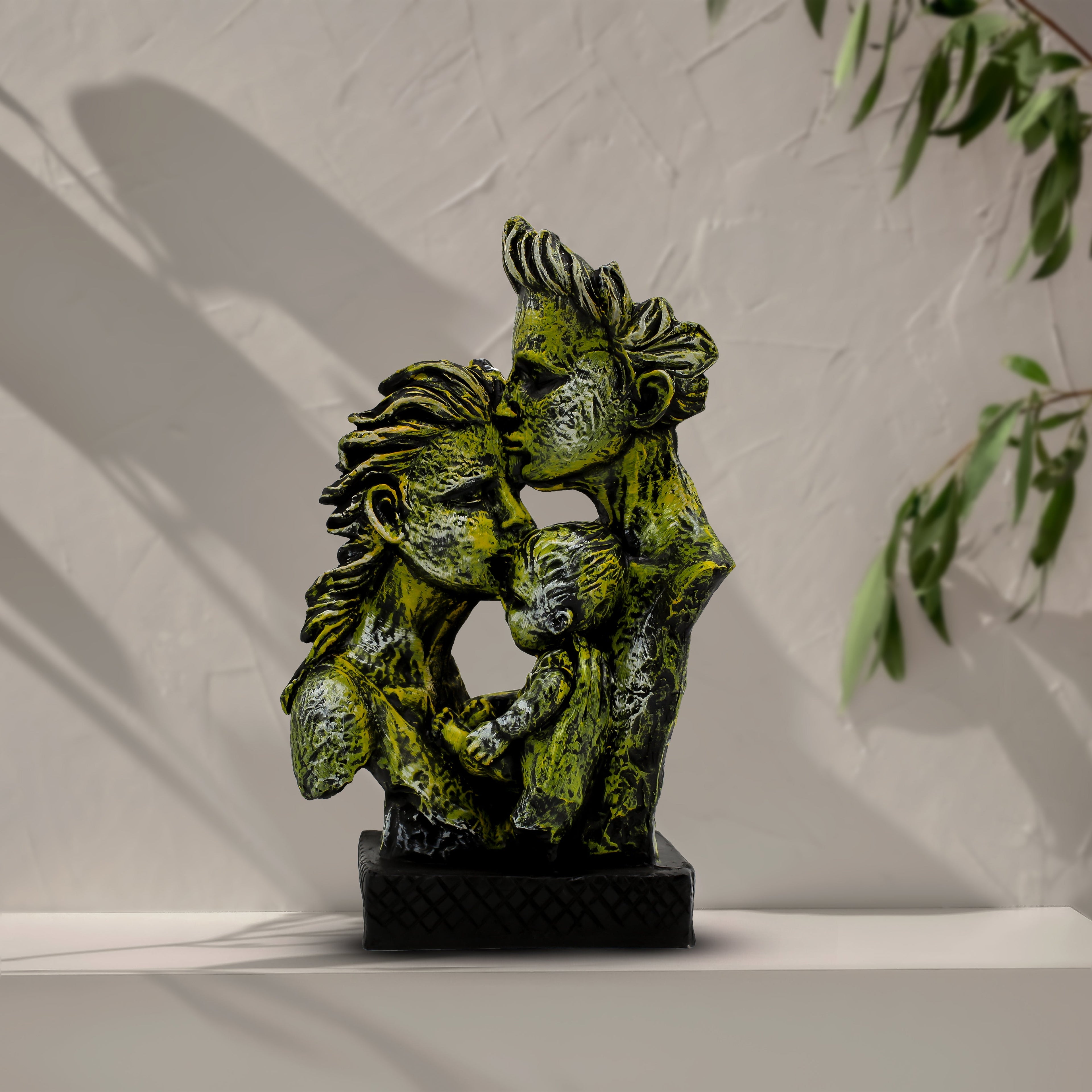 Abstract Family Figure Sculpture ? Modern Mother and Children Art Statue ? Elegant Bronze & Emerald Green Tabletop Decor ? Symbol of Love & Togetherness