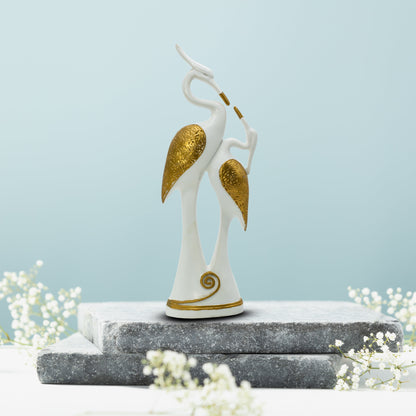 Modern White and Gold Crane Couple Statue ? Elegant Resin Figurine with Textured Wings, Nordic Style Animal Sculpture for Home Decor, Living Room, or Wedding Anniversary Gift