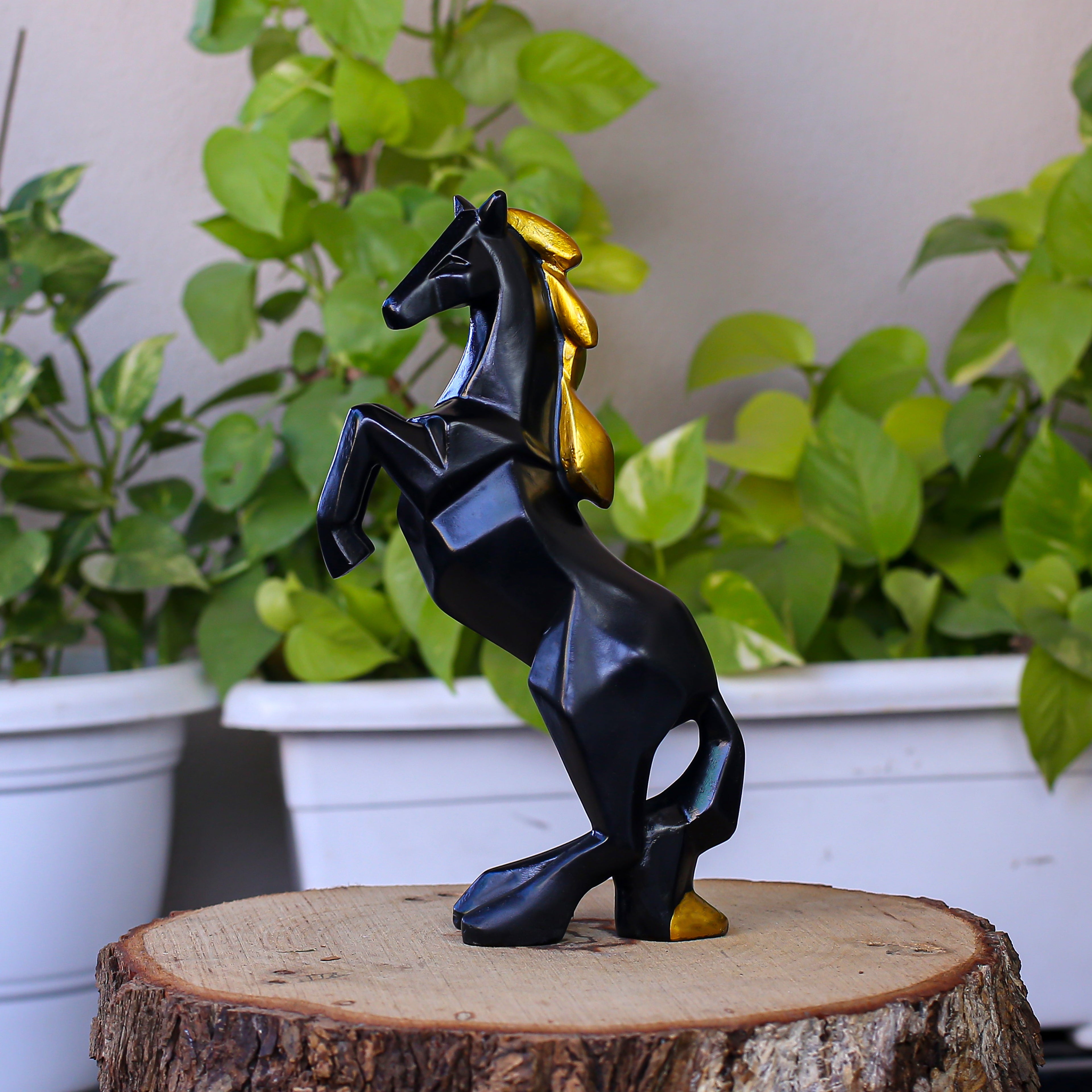 Black & Gold Rearing Horse Showpiece for Home Dcor | Modern Polyresin Horse Figurine Statue | Tabletop Decorative Accent for Living Room, Office & Gift