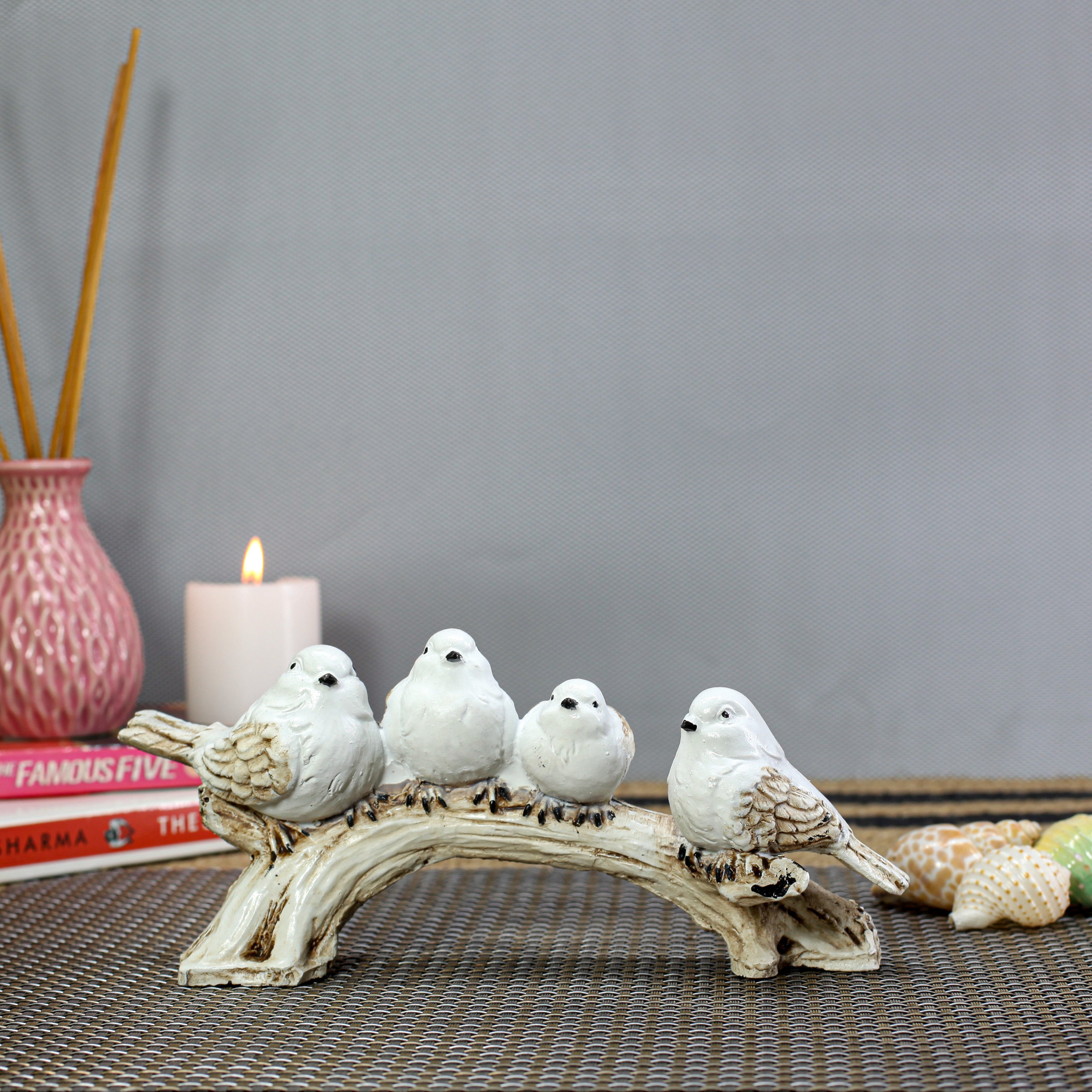 4 Birds on Tree Branch Showpiece, Resin Bird Figurine, Handmade Home Decor, Living Room Bedroom Office Decoration Gift