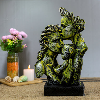 Abstract Family Figure Sculpture ? Modern Mother and Children Art Statue ? Elegant Bronze & Emerald Green Tabletop Decor ? Symbol of Love & Togetherness