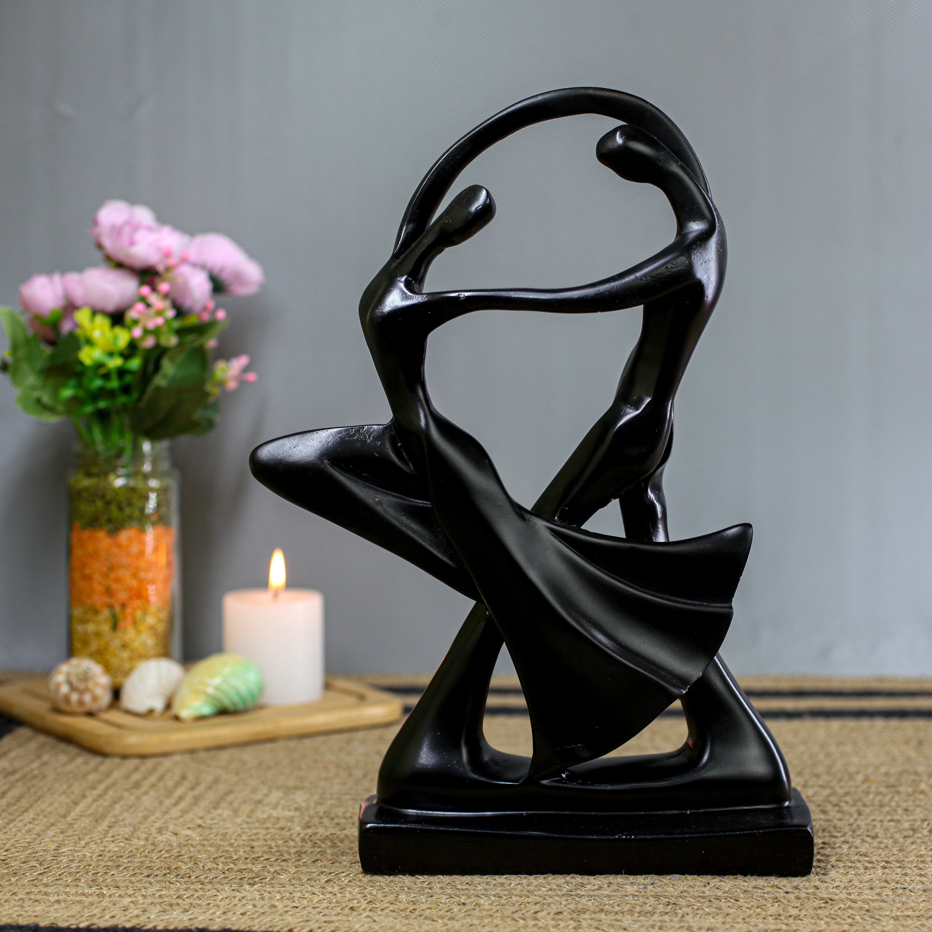 Abstract Romantic Couple Showpiece for Home Dcor | Modern Love Statue for Living Room Bedroom Table | Matte Black Resin Sculpture Gift Item