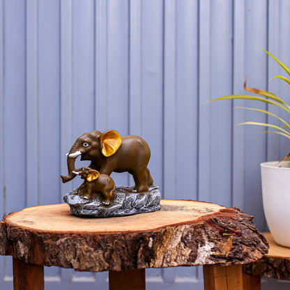 Elephant Mother & Baby Showpiece for Home Dcor | Brown & Gold Finish Polyresin Lucky Elephant Figurine | Tabletop Decorative Statue for Living Room, Of