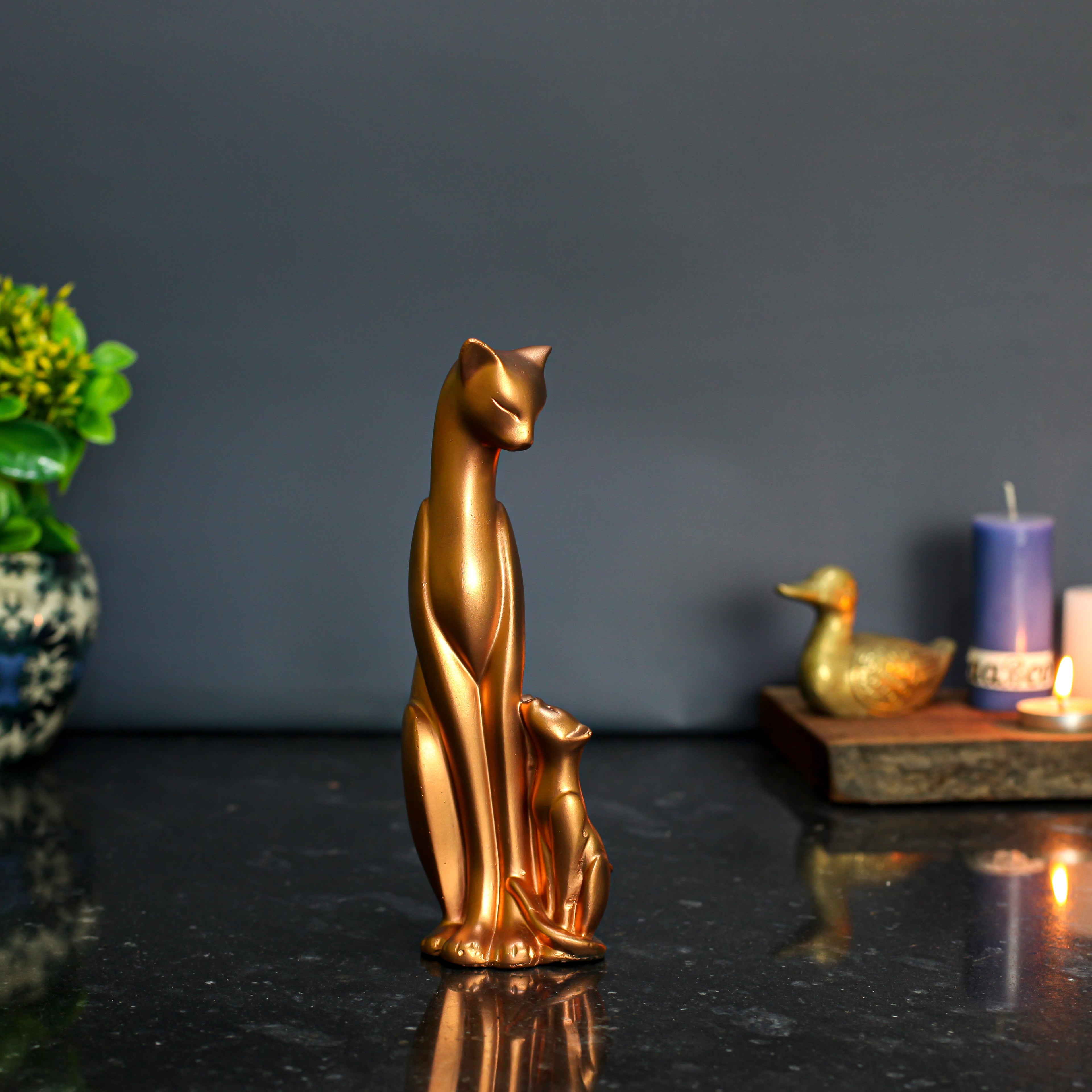 Modern Ceramic Cat Family Figurines Set of 3 ? Abstract Porcelain Feline Statues for Home Decor, Living Room Shelf & Tabletop ? Glossy Black White Brown Animal Sculptures