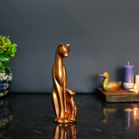 Modern Ceramic Cat Family Figurines Set of 3 ? Abstract Porcelain Feline Statues for Home Decor, Living Room Shelf & Tabletop ? Glossy Black White Brown Animal Sculptures