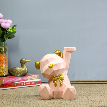 Modern Geometric Pink Bear Figurine with Gold Accents ? Faceted Resin Bear Statue for Home Decor, Nordic Style Animal Sculpture for Shelf, Office, or Living Room Decoration
