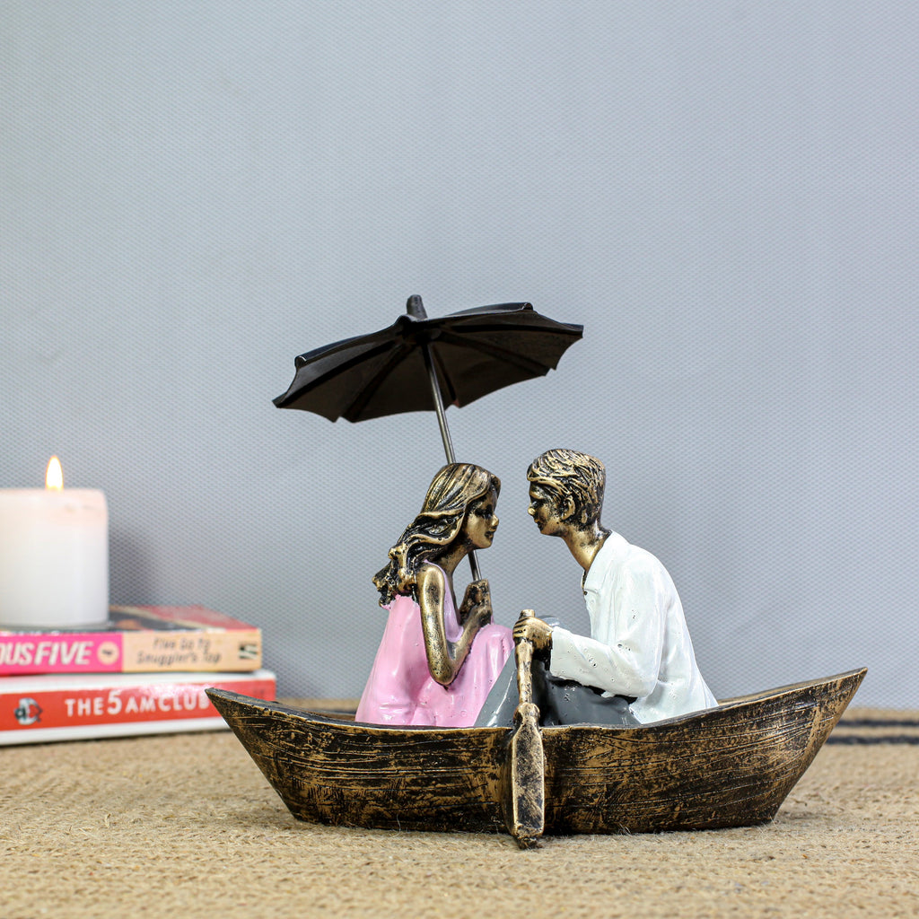 Romantic Boat-LadyPink Couple Showpiece for Home Dcor | Handicrafted Polyresin Love Statue Gift for Anniversary, Wedding & Housewarming