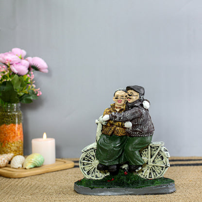 Romantic Elderly Couple Bicycle Showpiece | Handcrafted Resin Love Figurine for Home Decor | Anniversary Gift, Living Room & Bedroom Decorative Statue