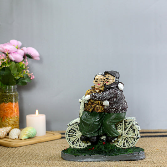 Romantic Elderly Couple Bicycle Showpiece | Handcrafted Resin Love Figurine for Home Decor | Anniversary Gift, Living Room & Bedroom Decorative Statue