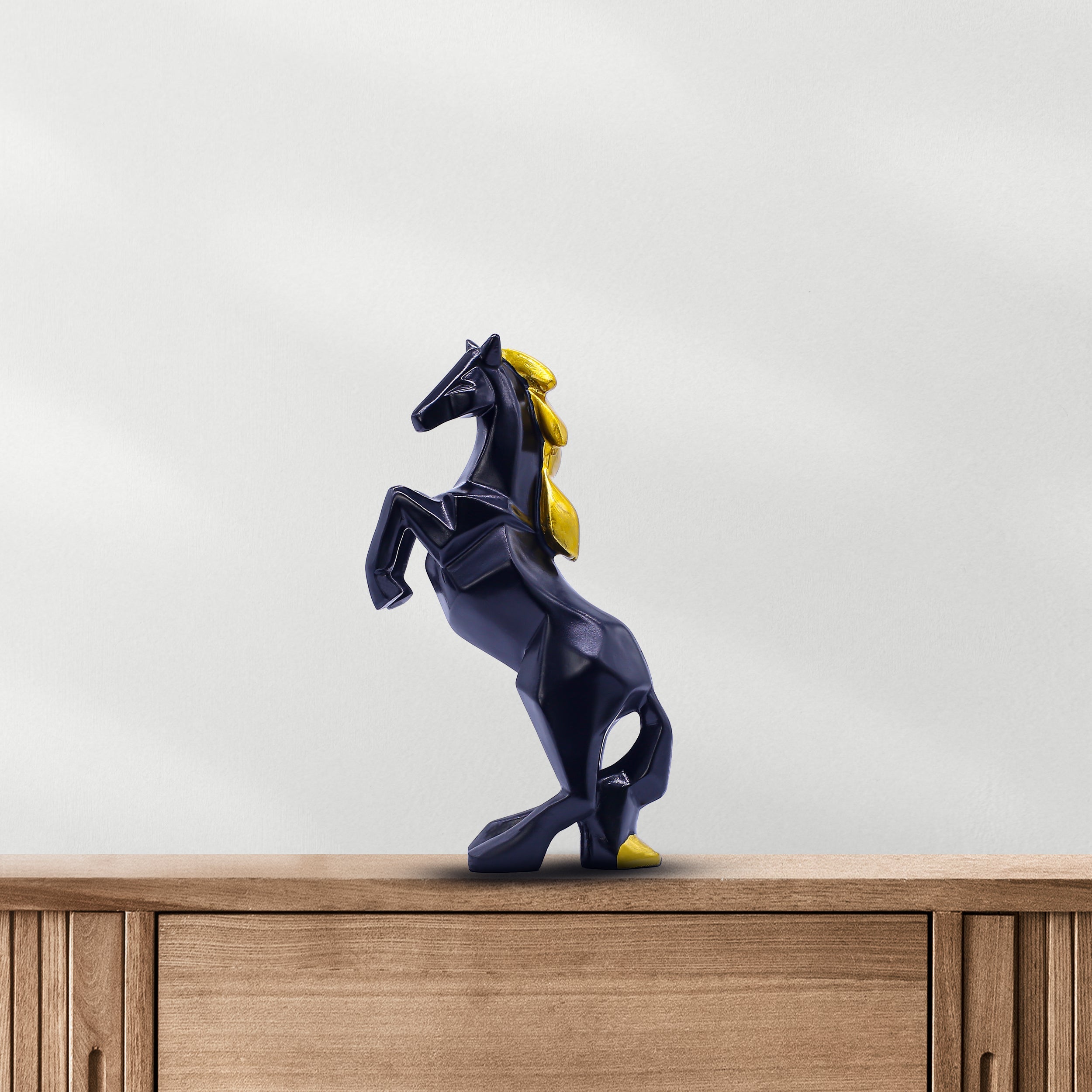 Black & Gold Rearing Horse Showpiece for Home Dcor | Modern Polyresin Horse Figurine Statue | Tabletop Decorative Accent for Living Room, Office & Gift