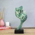 Abstract Art Face and Hand Sculpture | Teal Green & Gold Finish | Modern Polyresin Decorative Showpiece for Home Decor, Office Table, Living Room & Gifting