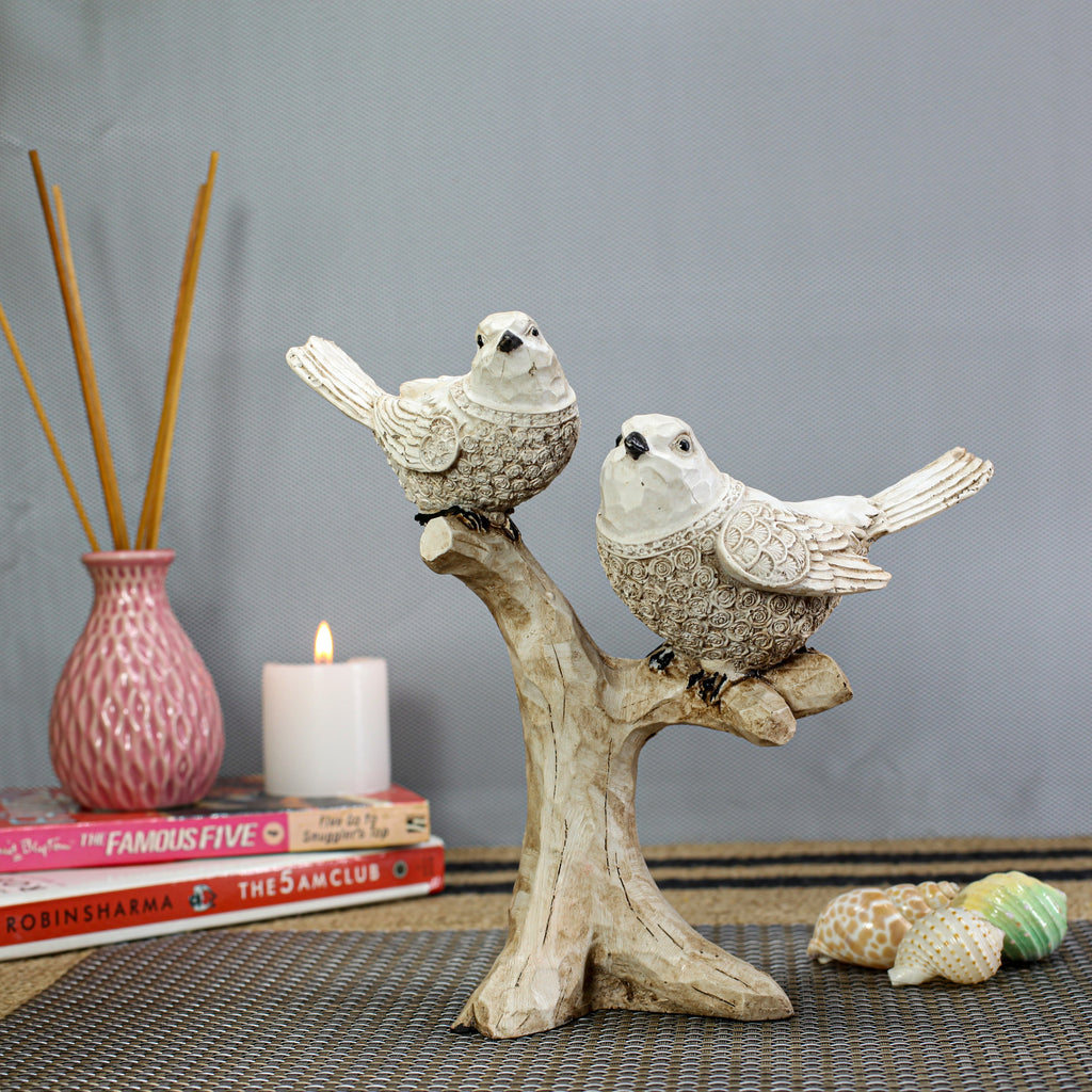 Modern Love Birds Sculpture on Tree Branch, Bird Centerpiece for Table Decor, Contemporary Home Decor for Living Room, Office & Shelf