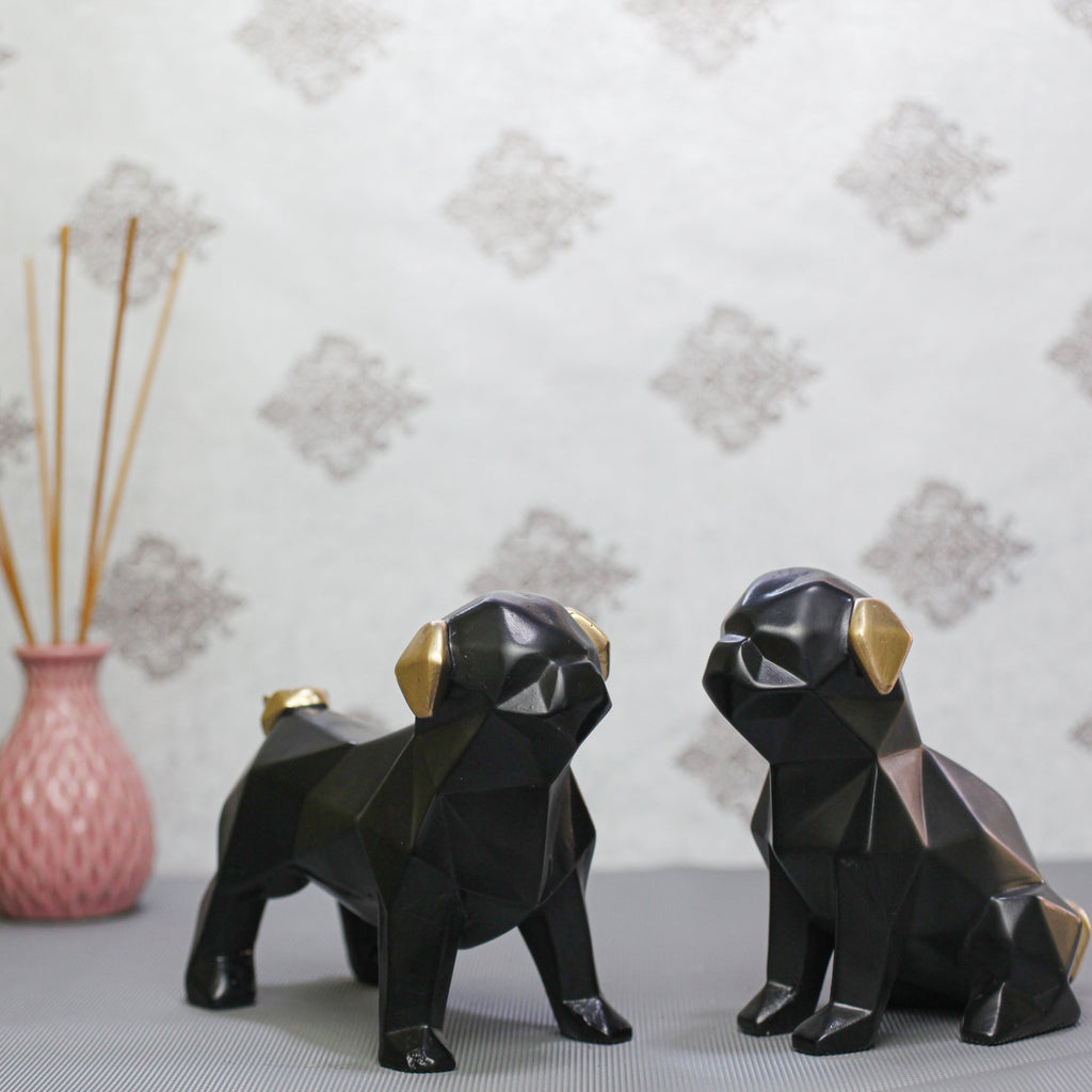 Elegant Black Dog  Showpiece for Home Dcor | Modern Polyresin Dog Figurine Set with Gold Accents | Tabletop Decorative Statue for Living Room, O