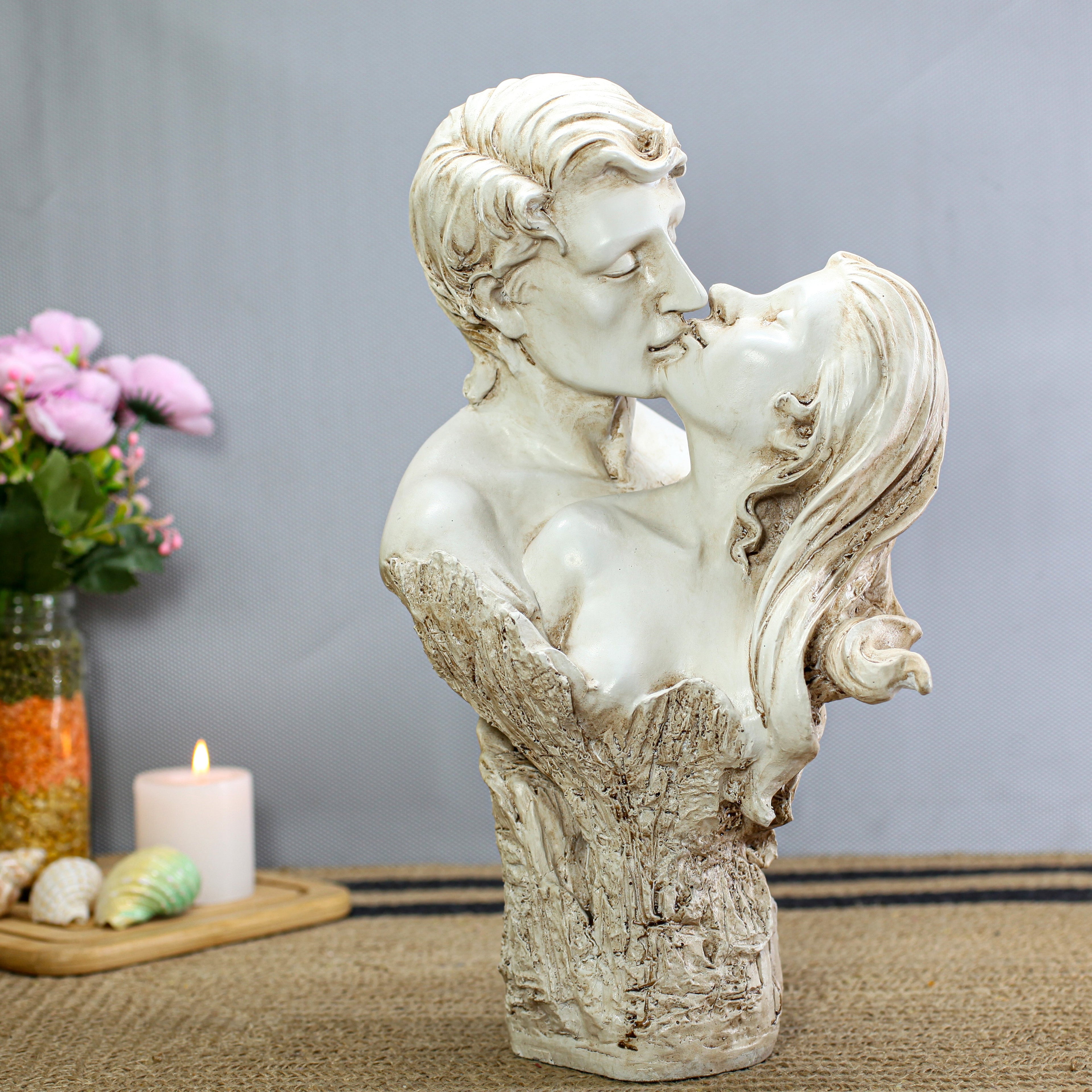 Romantic Couple Showpiece Figurine, Modern Love Statue for Home Decor, Living Room Shelf & Tabletop, Anniversary Gift, Gold & White Decorative Sculpture