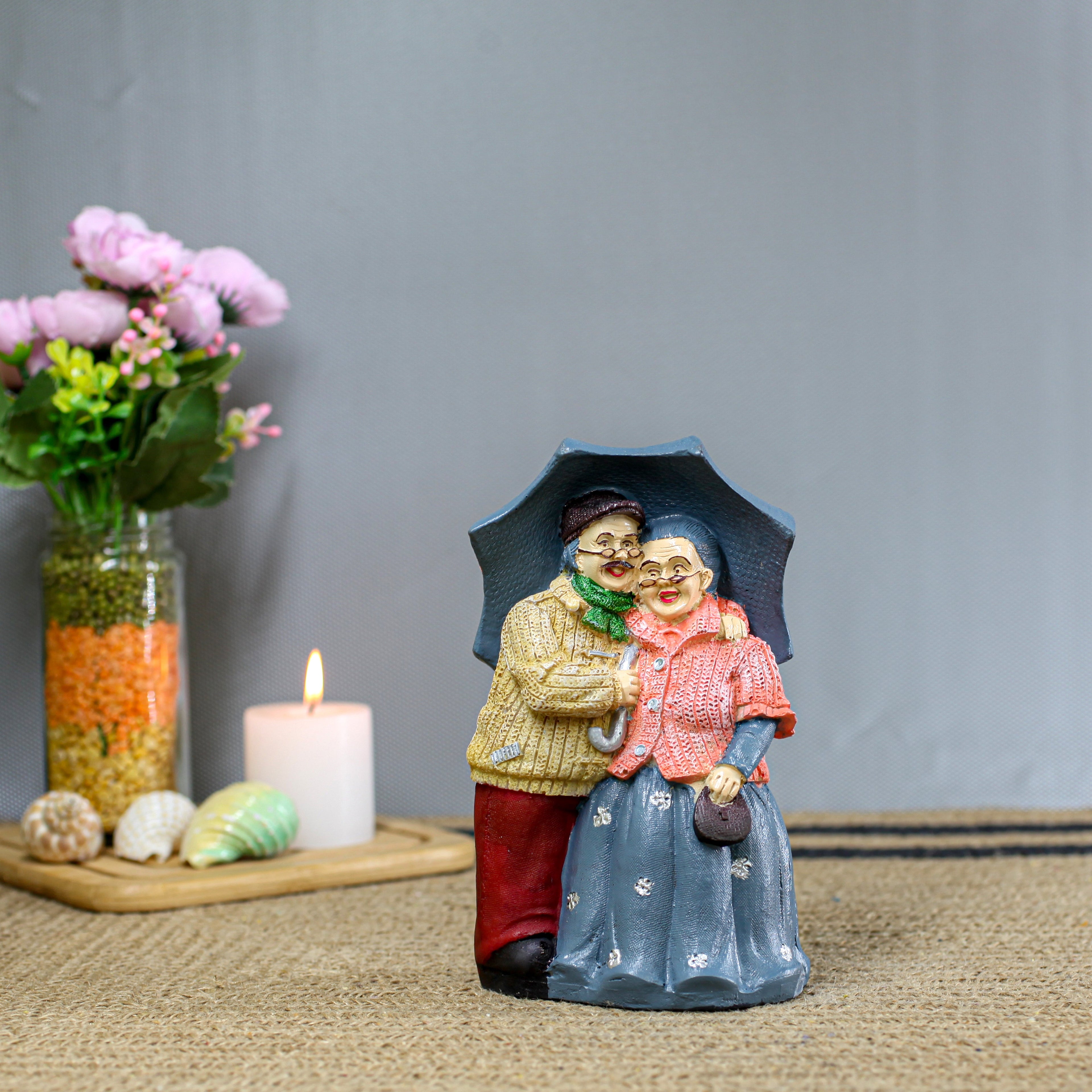 Elderly Couple Bicycle Showpiece | Handcrafted Resin Love Figurine for Home Decor | Anniversary Gift