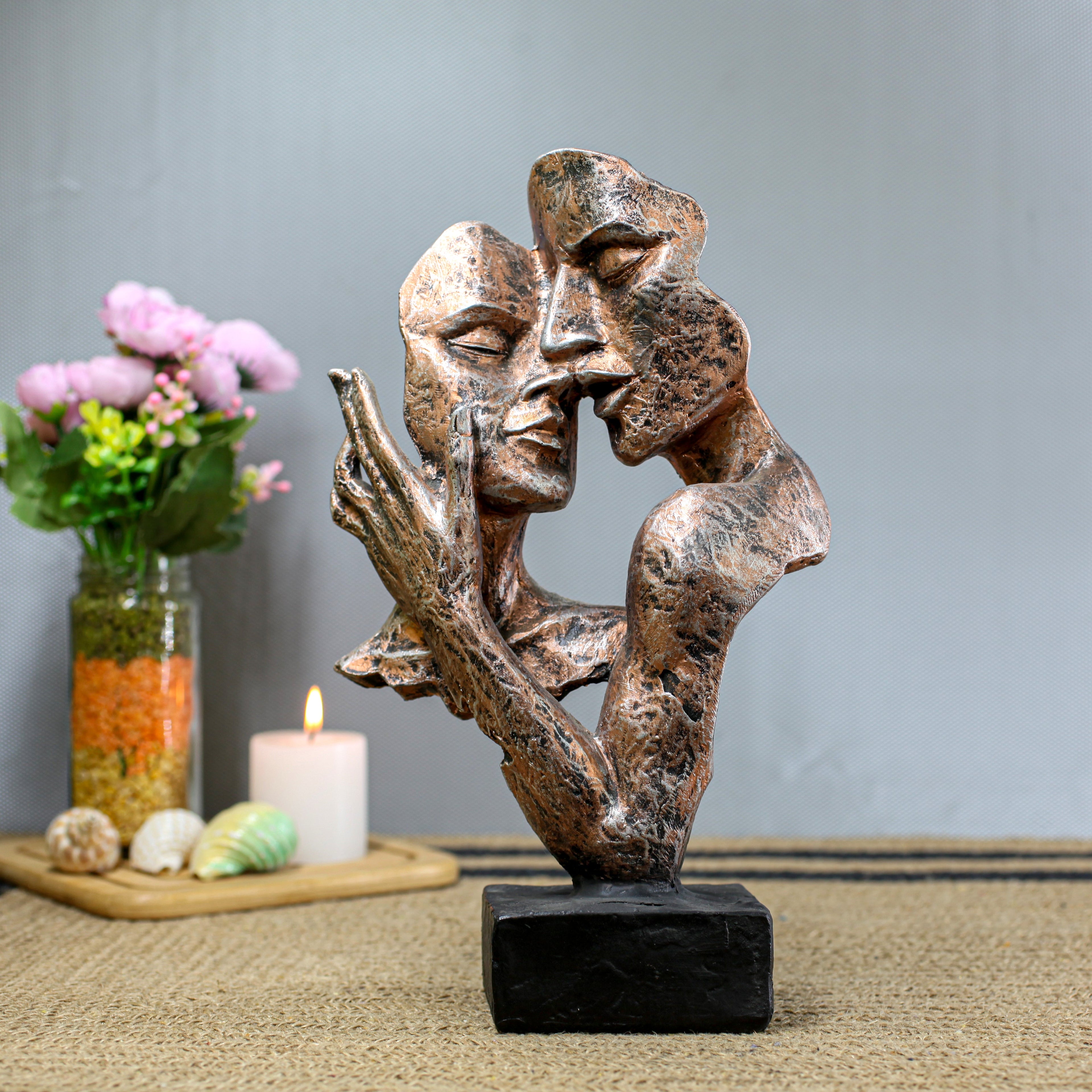 Abstract Couple Love Sculpture Polyresin Showpiece for Home Decor | Modern White Art Statue for Living Room, Bedroom & Gift