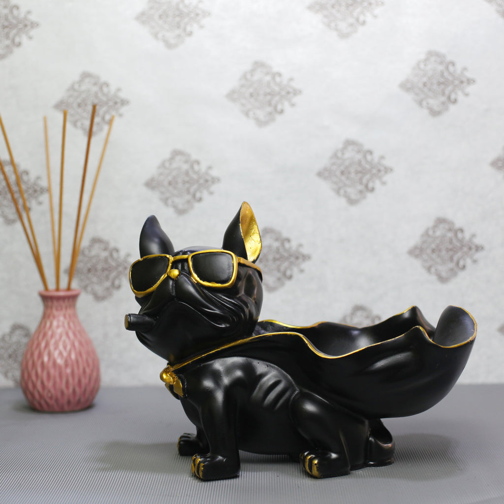 Elegant Tokari Black Dog  Showpiece for Home Dcor | Modern Polyresin Dog Figurine Set with Gold Accents | Tabletop Decorative Statue for Living Room, O