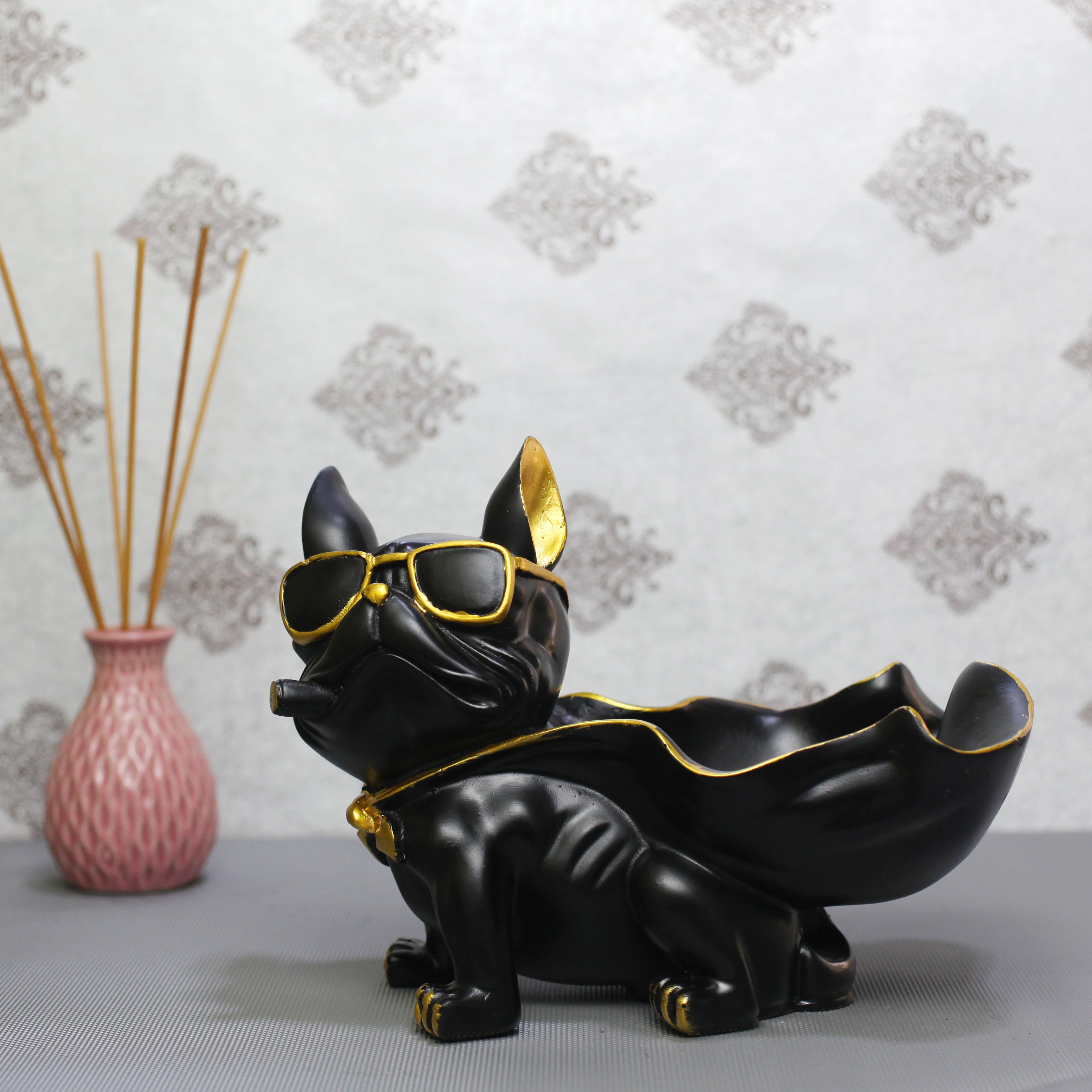 Elegant Tokari Black Dog  Showpiece for Home Dcor | Modern Polyresin Dog Figurine Set with Gold Accents | Tabletop Decorative Statue for Living Room, O