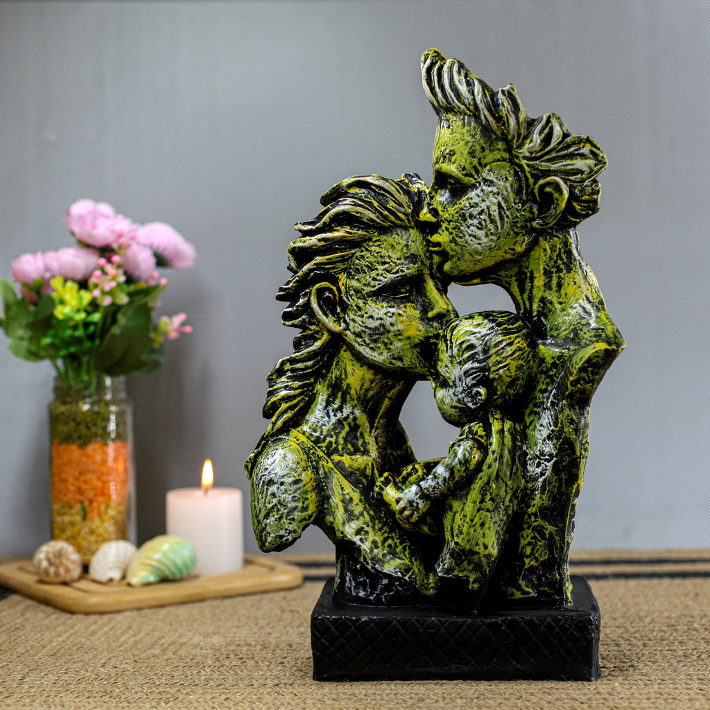 Abstract Family Figure Sculpture ? Modern Mother and Children Art Statue ? Elegant Bronze & Emerald Green Tabletop Decor ? Symbol of Love & Togetherness