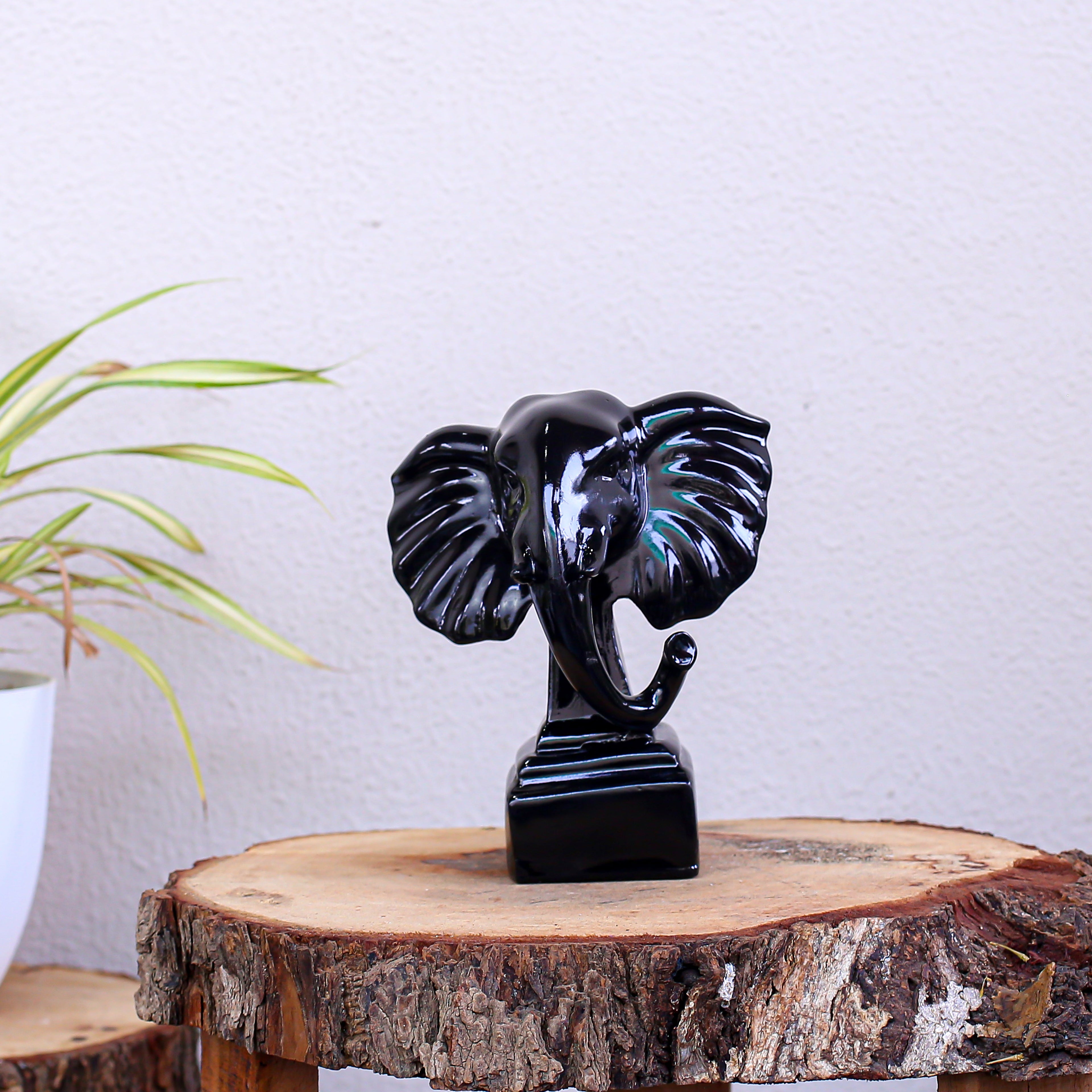 Elegant Black Elephant Showpiece for Home Dcor | Modern Glossy Polyresin Elephant Figurine with Raised Trunk | Tabletop Decorative Statue for Living Room, Office & Gift