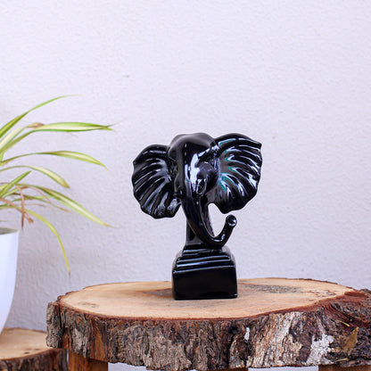 Elegant Black Elephant Showpiece for Home Dcor | Modern Glossy Polyresin Elephant Figurine with Raised Trunk | Tabletop Decorative Statue for Living Room, Office & Gift