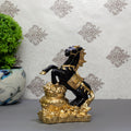 Feng Shui Black and Gold Horse Statue ? Wealth Success Galloping Horse Figurine on Treasure Pot, Decorative Stallion Sculpture for Home Office Desk or Business Prosperity Gift