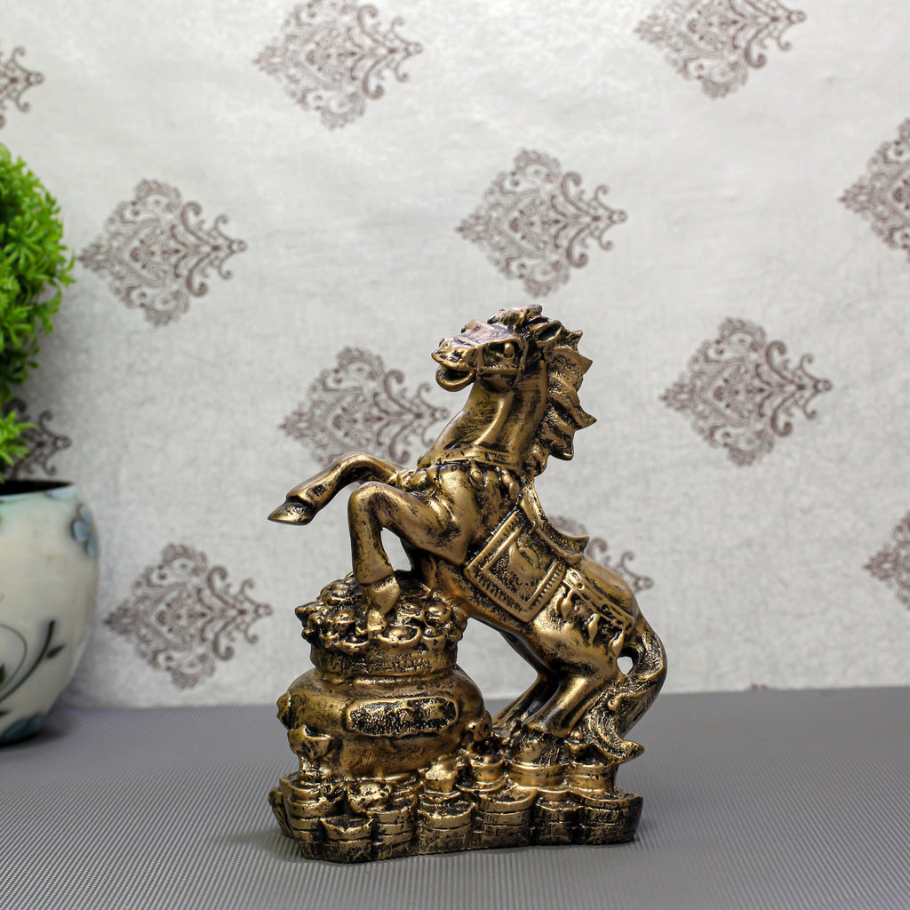 Feng Shui Gold Horse Statue ? Wealth Success Galloping Horse Figurine on Treasure Pot, Decorative Stallion Sculpture for Home Office Desk or Business Prosperity Gift