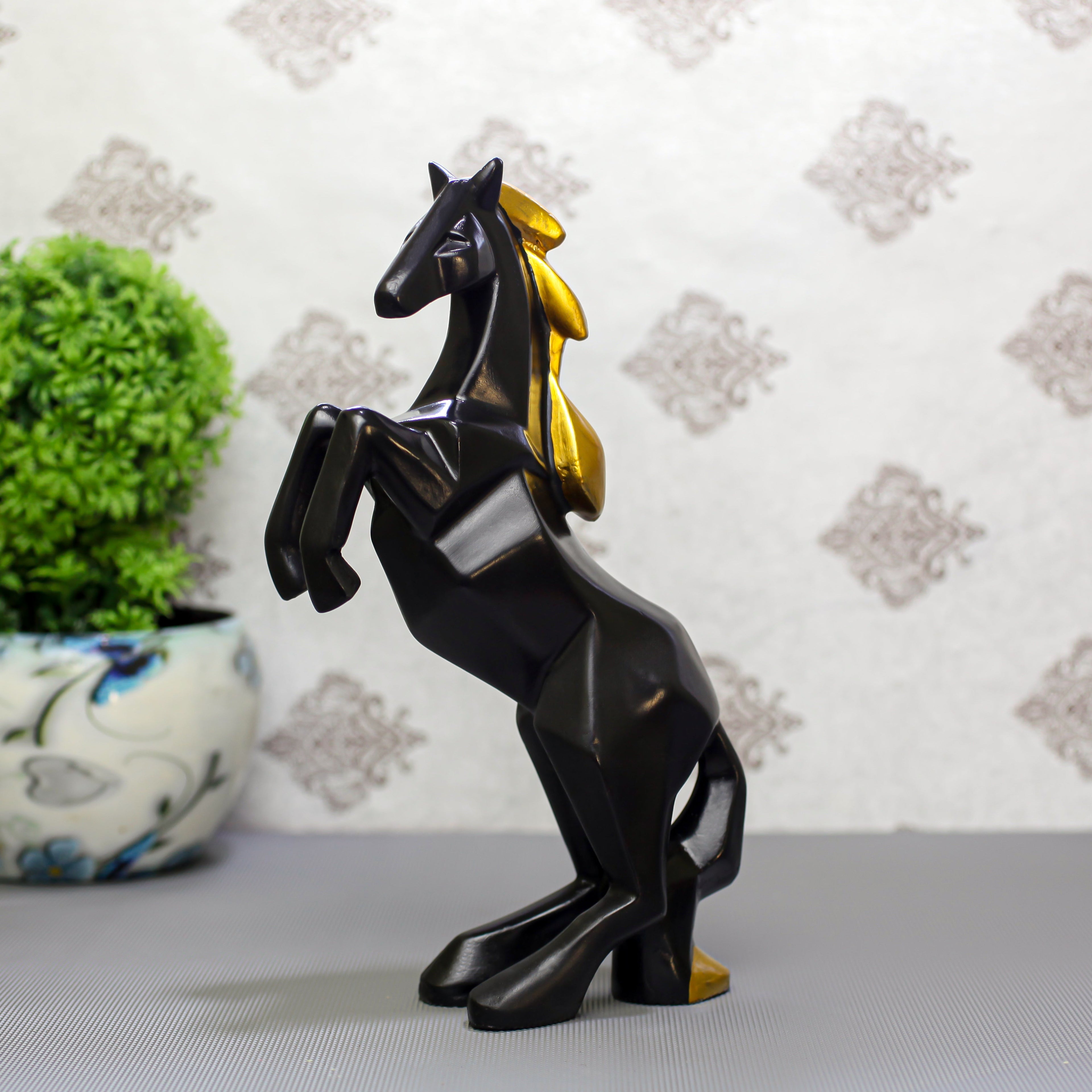 Black & Gold Rearing Horse Showpiece for Home Dcor | Modern Polyresin Horse Figurine Statue | Tabletop Decorative Accent for Living Room, Office & Gift