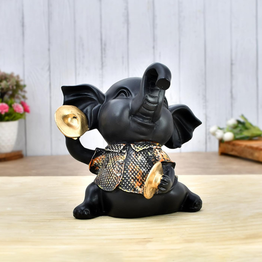 Elephant Playing Musical Instrument Multicolor showpiece.