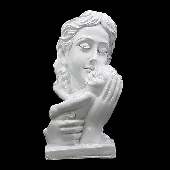 Mother and Child Decorative Statue, White Resin Sculpture.