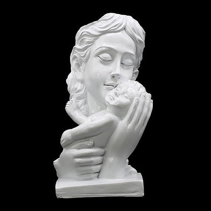 Mother and Child Decorative Statue, White Resin Sculpture.