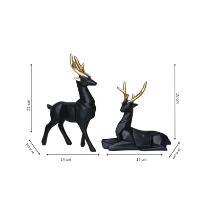 Black Lucky Handicraft Resin Animal Showpiece Deer Set.