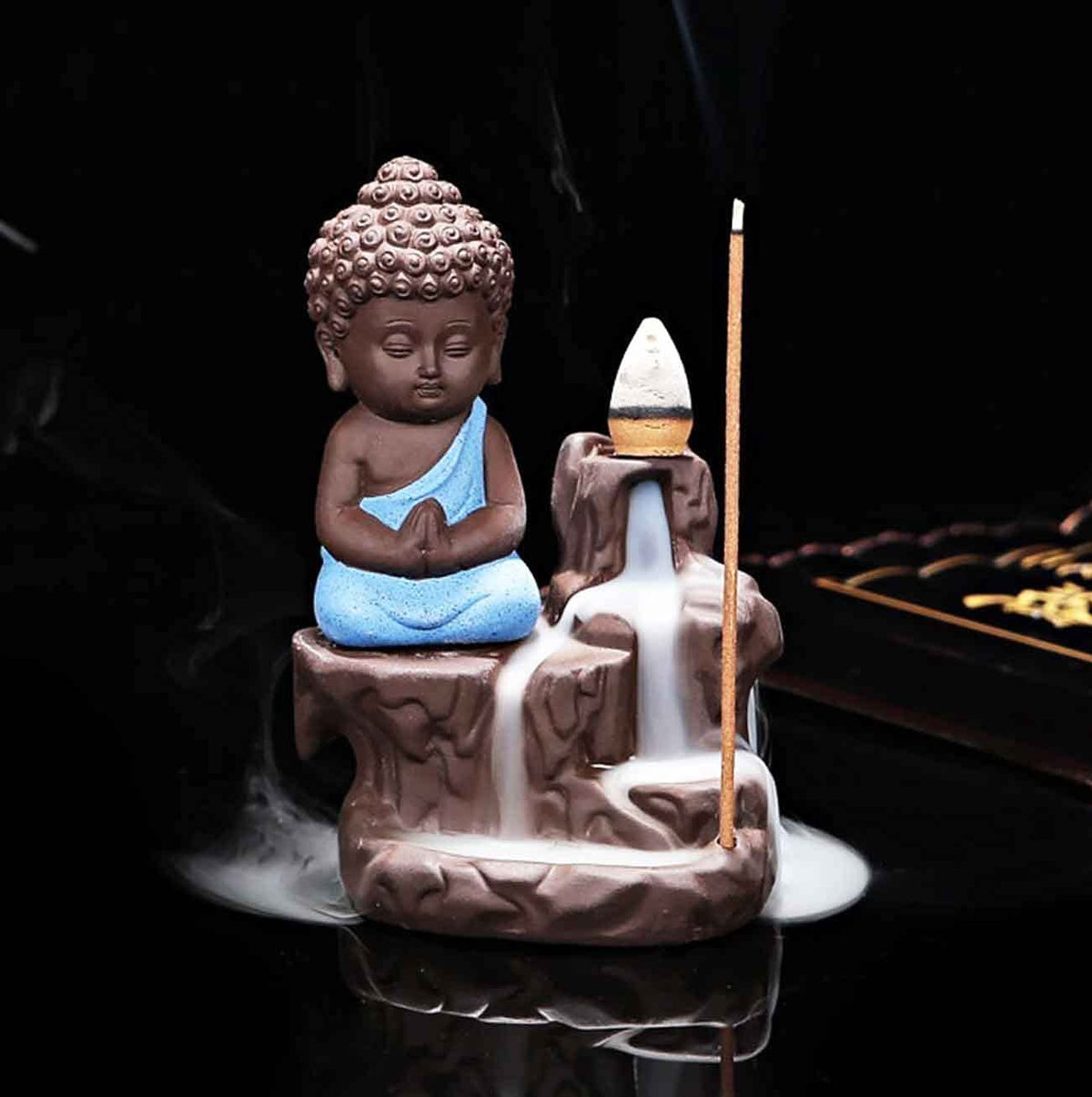 Incense Holder Meditating Monk Buddha .