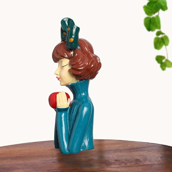 Charming Girl with Apple Statue | Handcrafted Figurine Showpiece | for Home, Living Room, Table Decoration