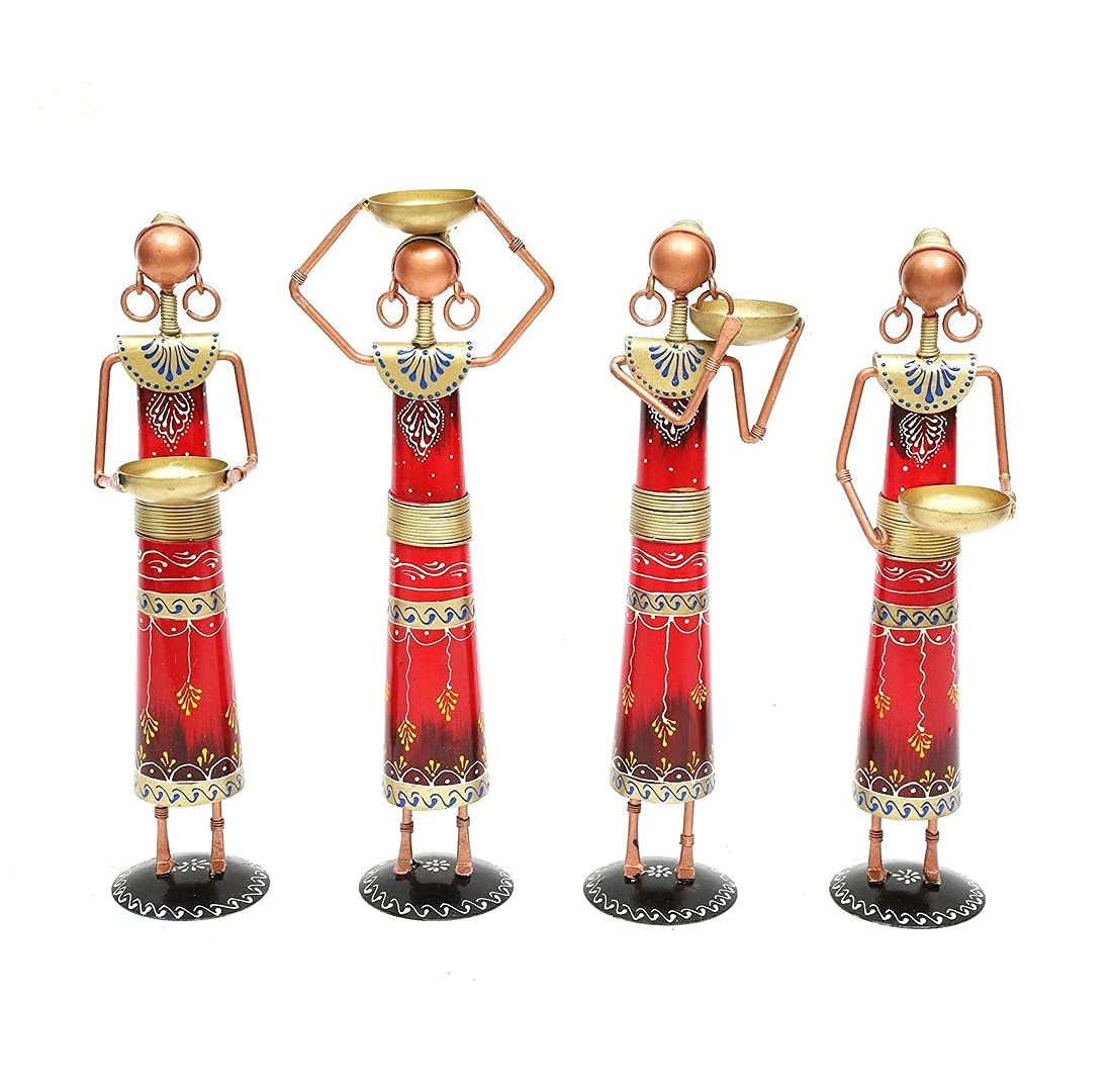 Metal Wrought Iron Tribal Lady Worker showpieces Ladies Doll Figurine Statue.