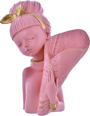 Decorative Flower Pink Lady Face with Basket Statue.