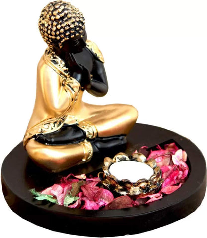 Handcrafted Thai Buddha with Tealight Holder and Wooden Base.